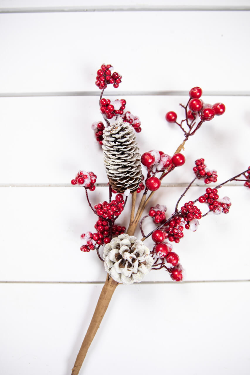 18” Frosted Red Melting Snow Berries with Cone Spray
