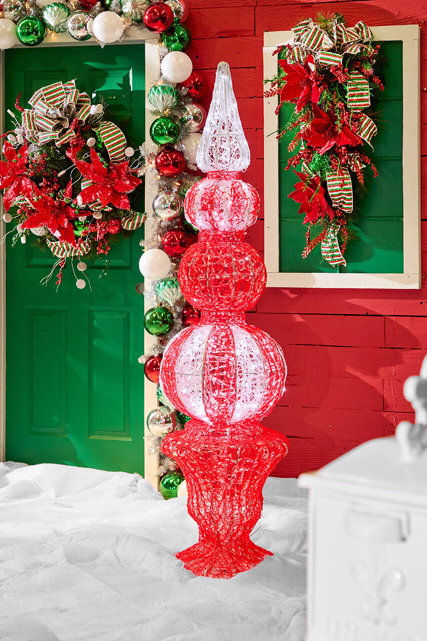 Giant Red Finial Topiary 6 Ft LED Outdoor Christmas Decor