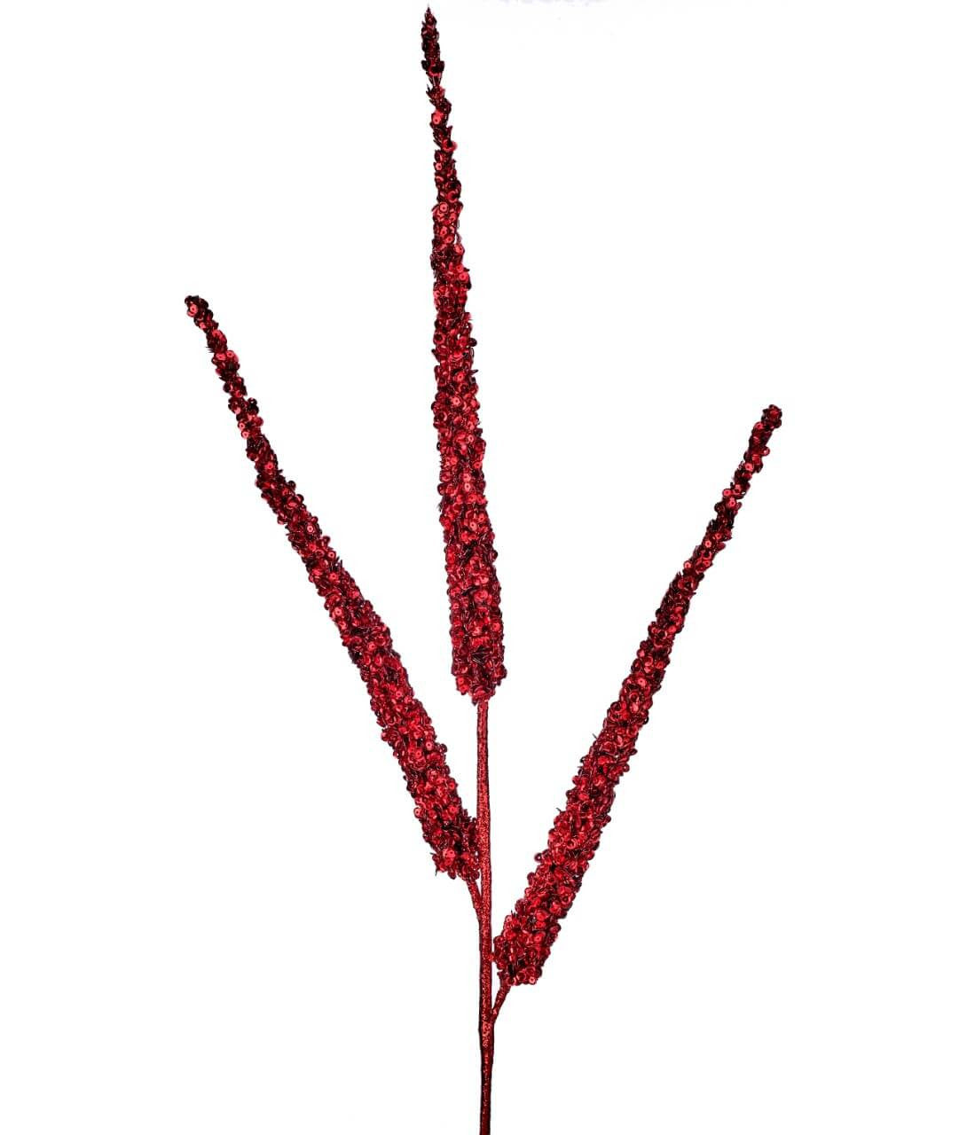 34” Triple Glitter Sequin Christmas Spray – Red Festive Decorative Stem