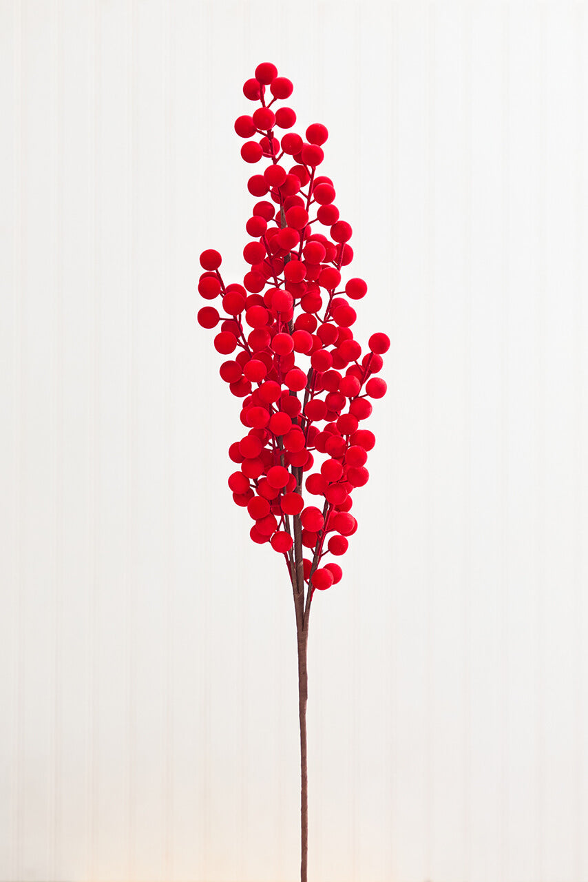 33" Red Flocked Berry Spray