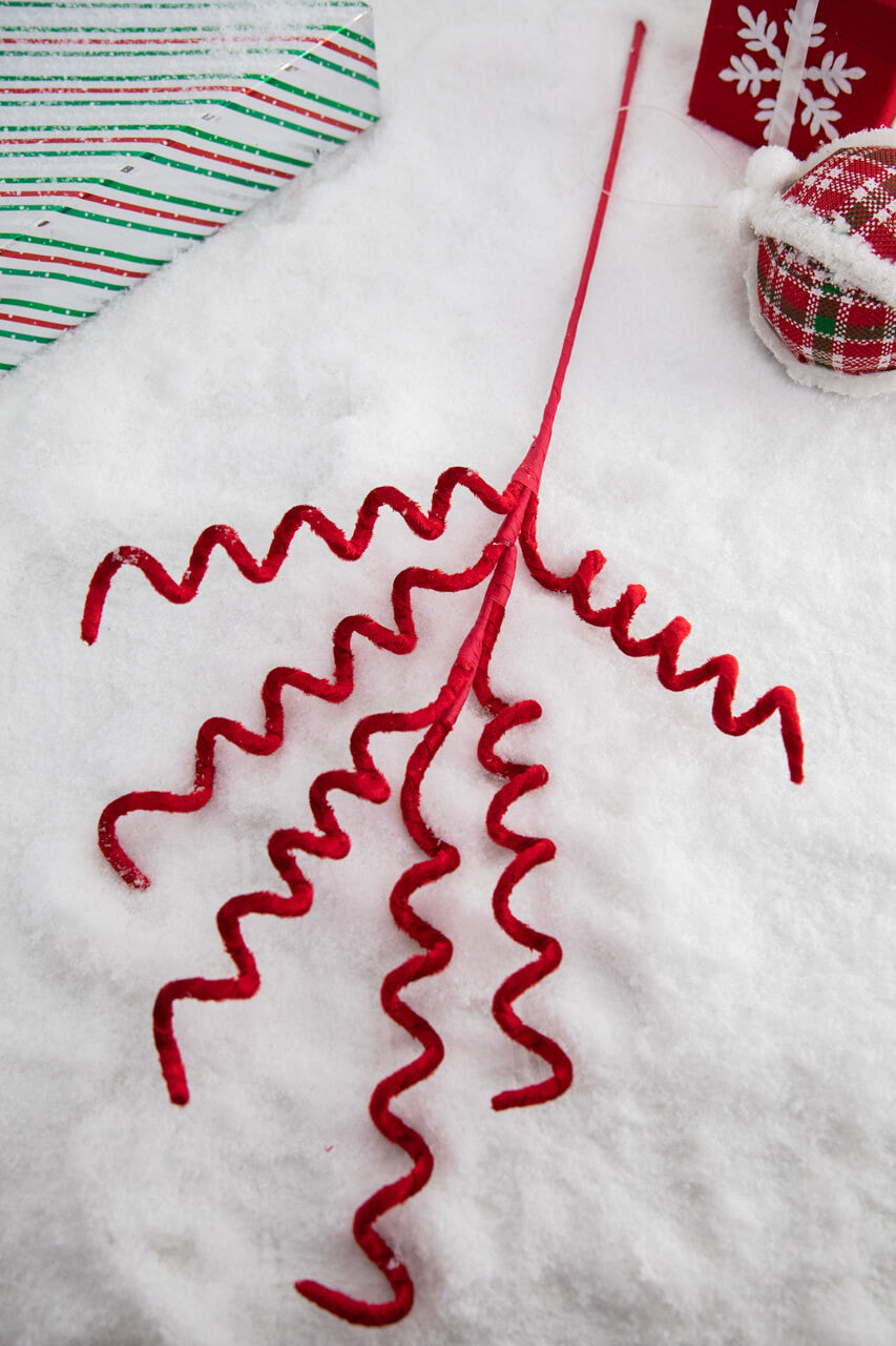 25” Red Velvet Curly Spray – Whimsical Gingerbread Holiday Stem