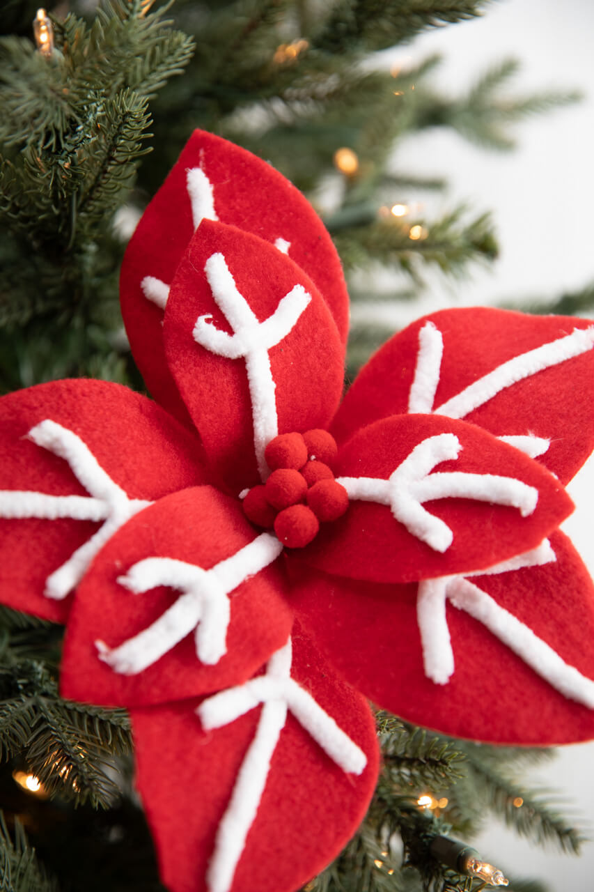 22” x 12" Red/White Snowflake Poinsettia Stem