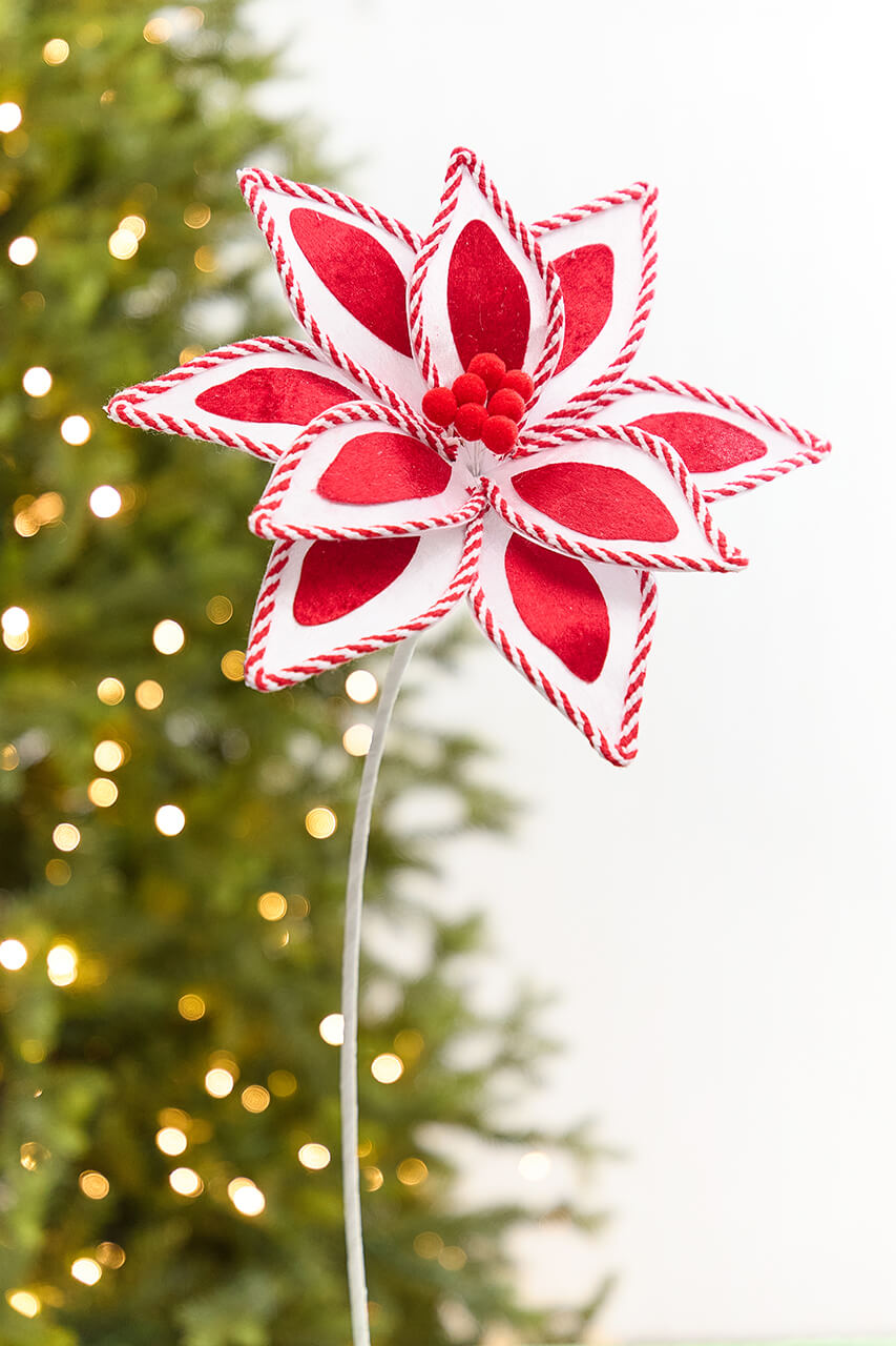 20" x 11.5" Whimsical Red & White Poinsettia Stem