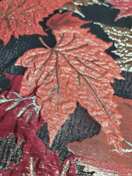 Brocade Gold and Burgundy Maple Leaves Fabric