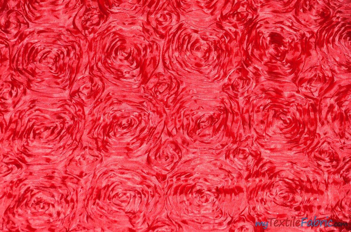 Rosette Satin Polyester Fabric - 3D Satin Floral Embroidery, 52/54" Width (Yards, Bolts, Sample Swatch)