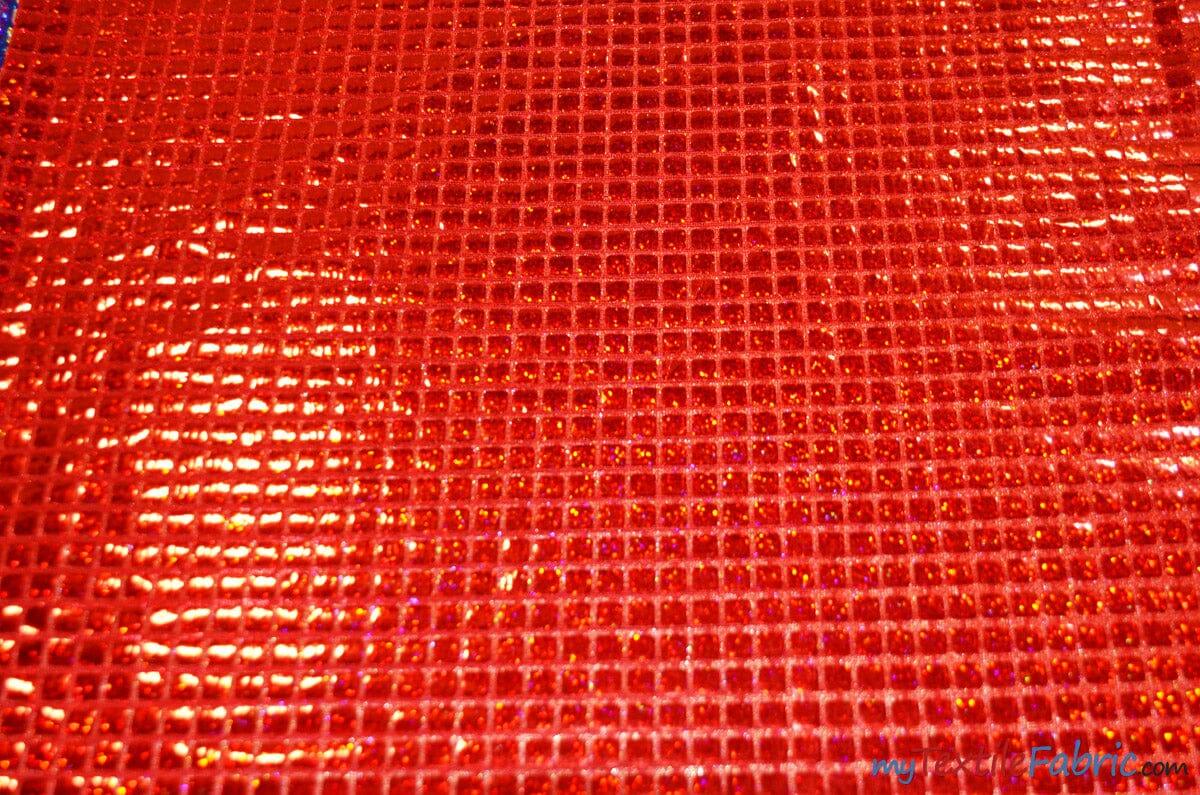 Hologram Quad Sequins Polyester Fabric - Holographic Square Sequins, 40" Width, 7 Colors (1 Yard)