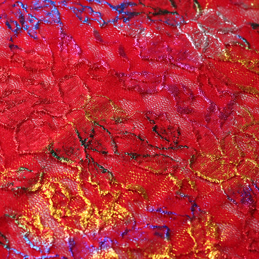 Passion Flower Foil Nylon Spandex Fabric - Multiple Colors, Floral Lace, 57/58" Width (1 Yard)