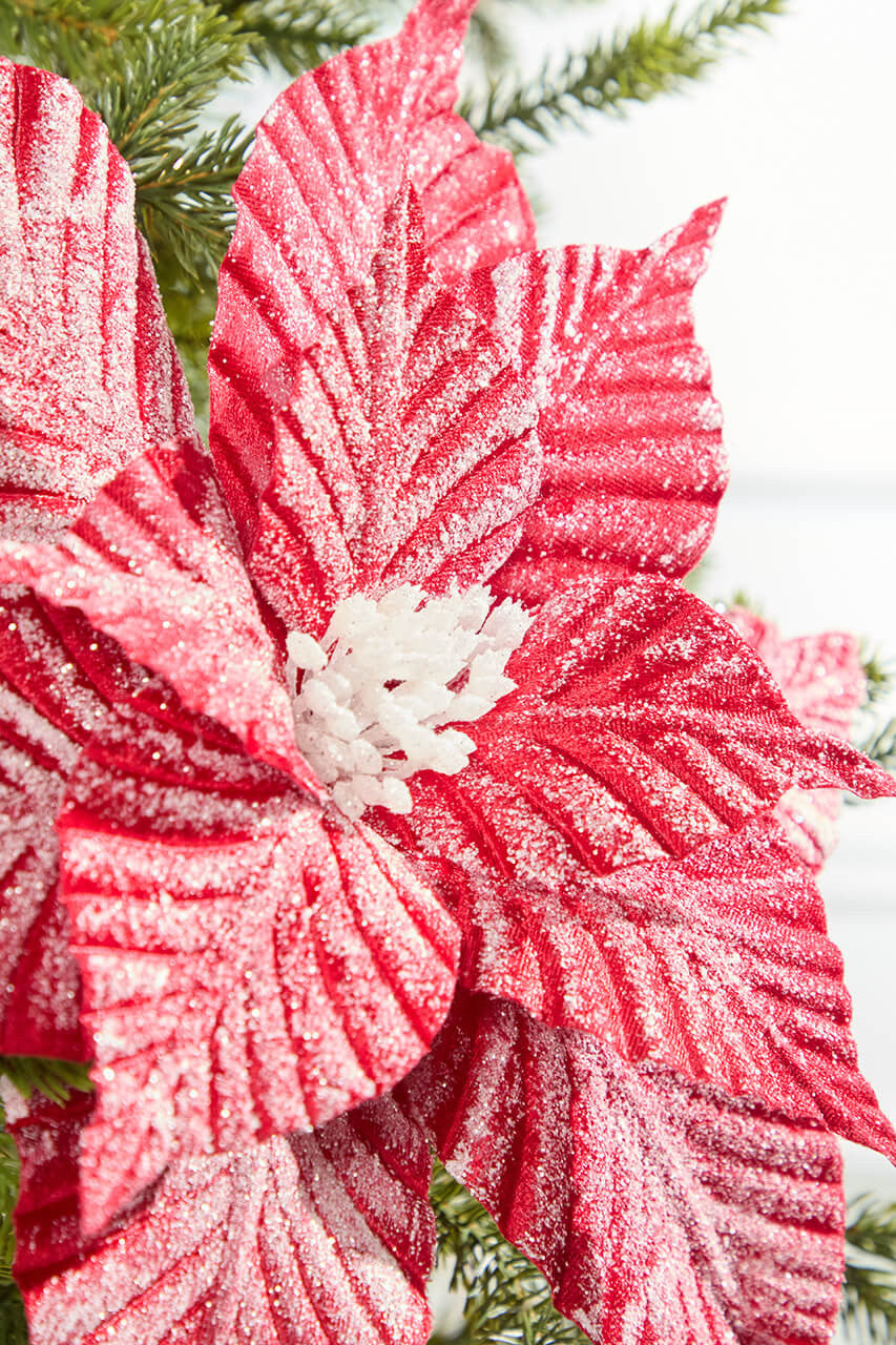 Striped Poinsettia Stem 24 Inch Red Christmas Tree Flower Decor