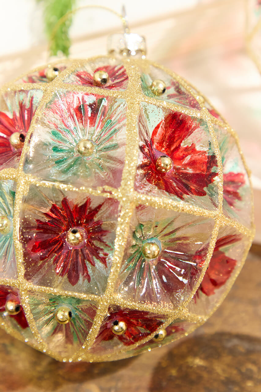 4–6 Inch Red/Green Faceted Glass Ball/Finial Ornament
