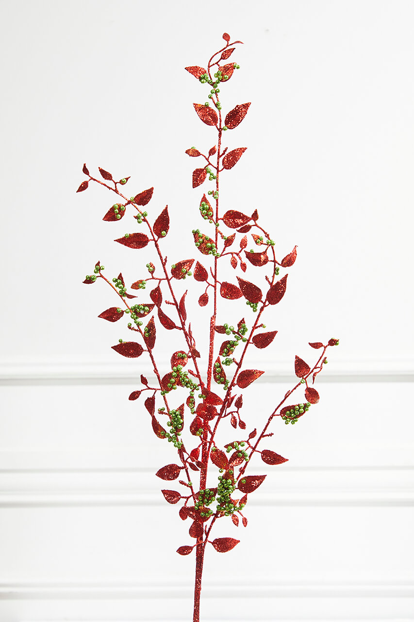 32” Glitter Red/Green Smilax Spray