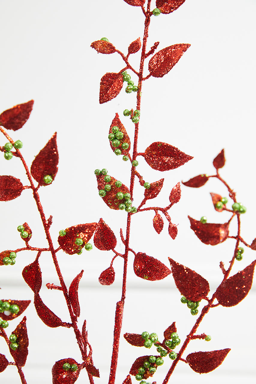 32” Glitter Red/Green Smilax Spray