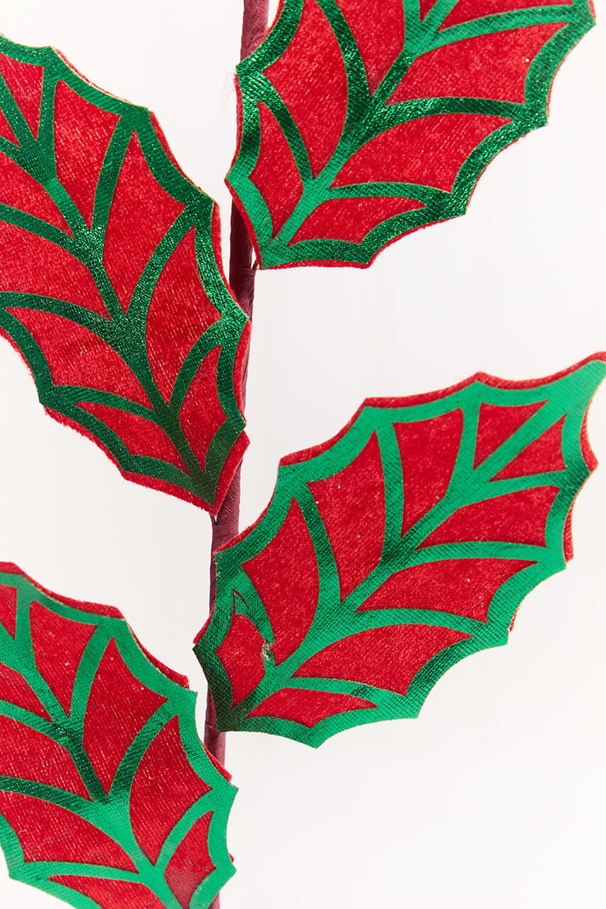 20 Inch Red & Green Metallic Leaf Spray