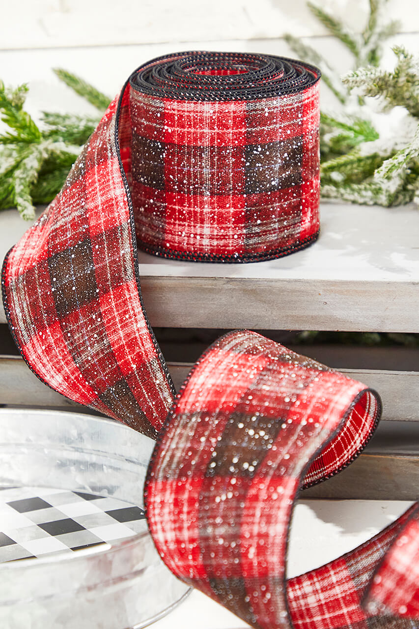 4” x 10 Yard Snowy Plaid Wired Ribbon