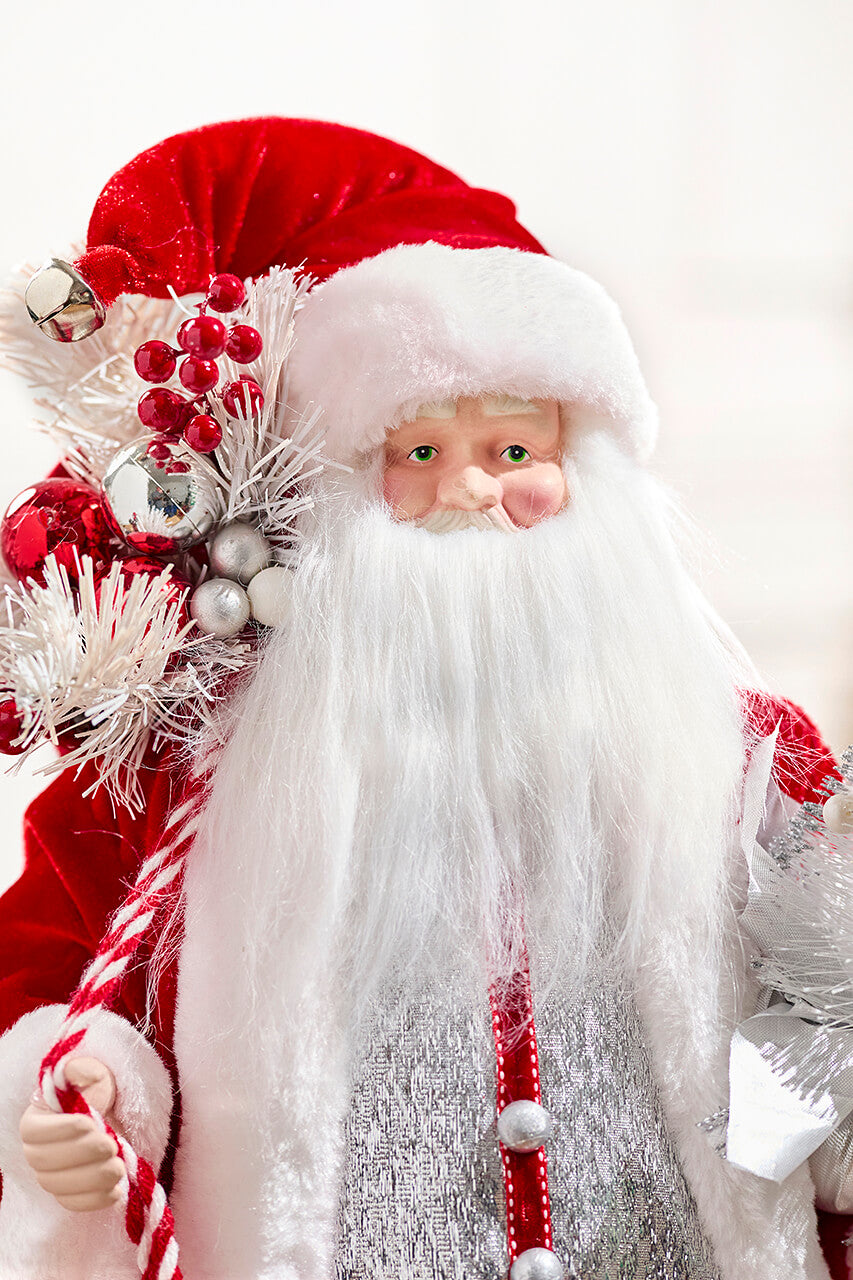 20" Santa Figure Holding Silver Tree