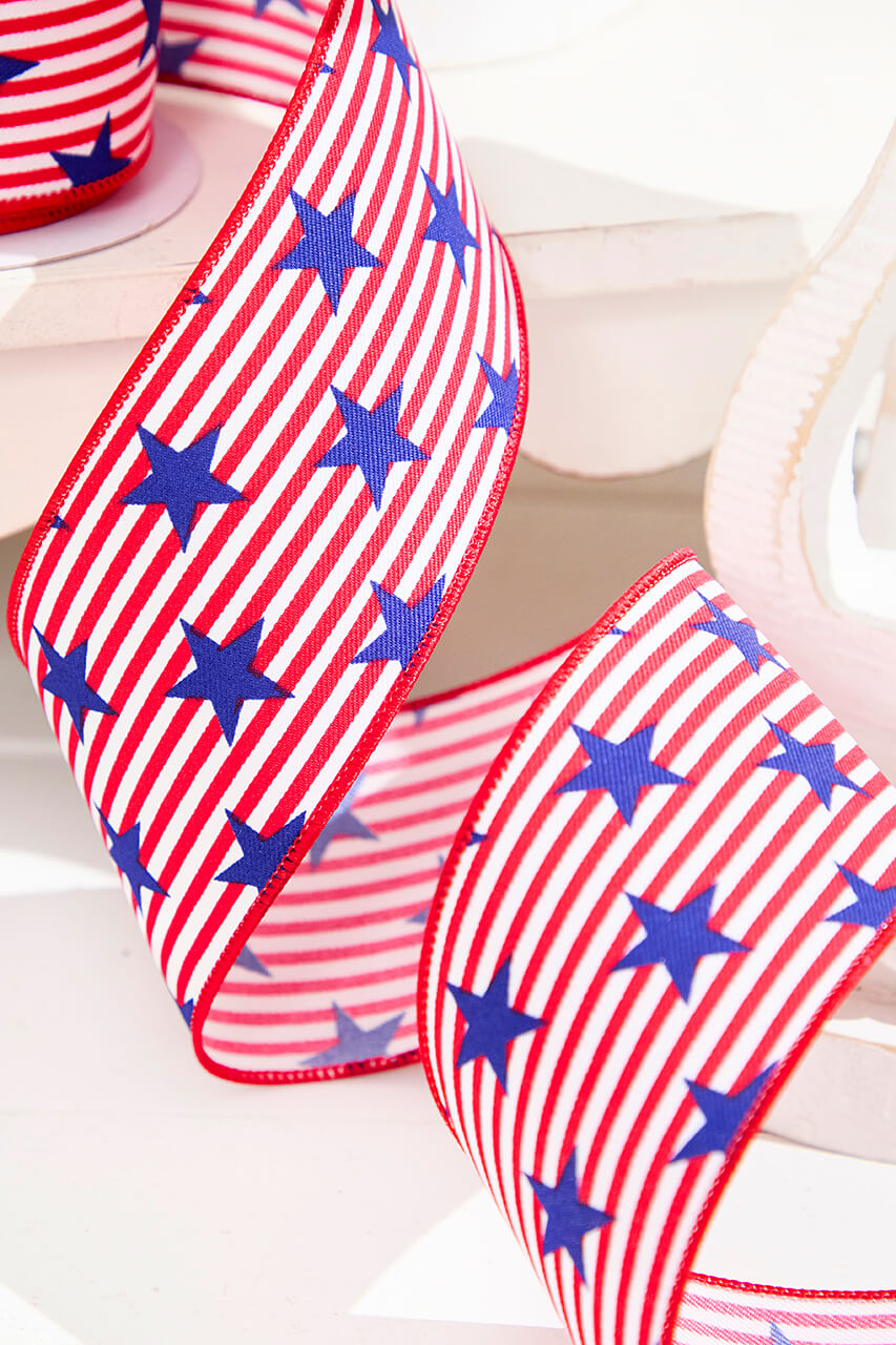 2.5" x 10 Yards Stars with Pinstripes Ribbon