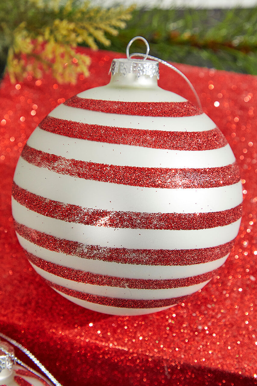 4" Red with Stripes/Zig Zag Glass Ball Ornament