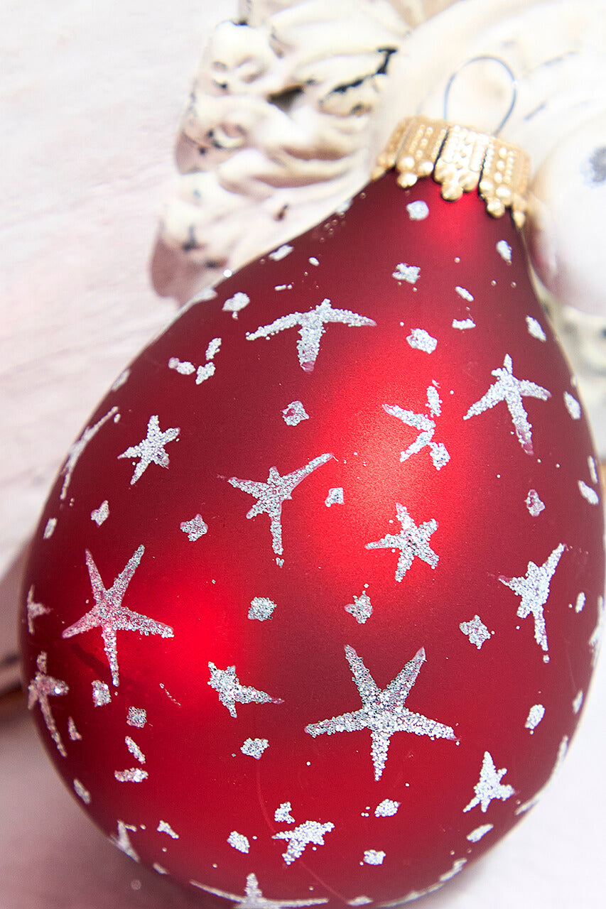 6ct Glass Drop Christmas Red & Red Velvet with Silver Stars