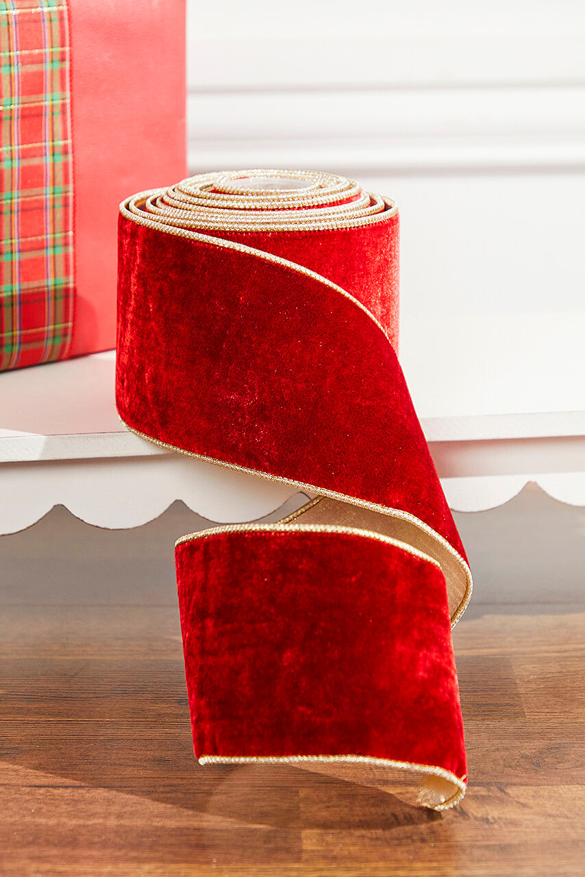 4" x 5 Yard Red Sheldon Velvet Wired Ribbon