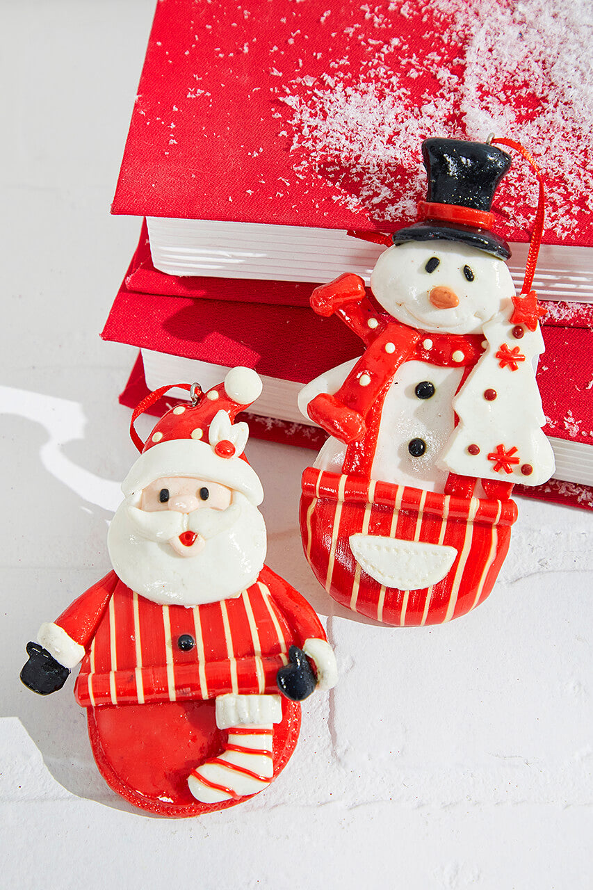 4.5" Resin Holiday Santa /Snowman Ornament