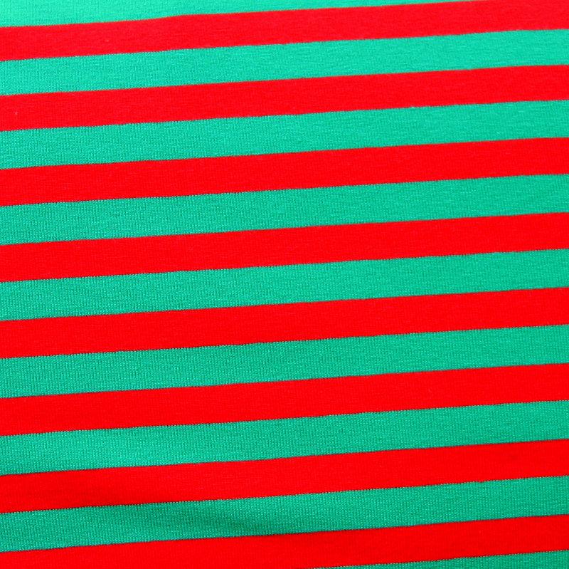 Cotton Lycra Red and Green 3/8" Stripe Knit Fabric