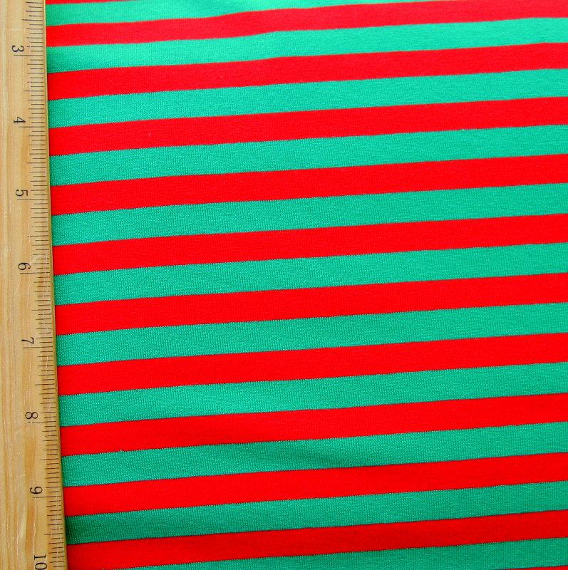 Cotton Lycra Red and Green 3/8" Stripe Knit Fabric