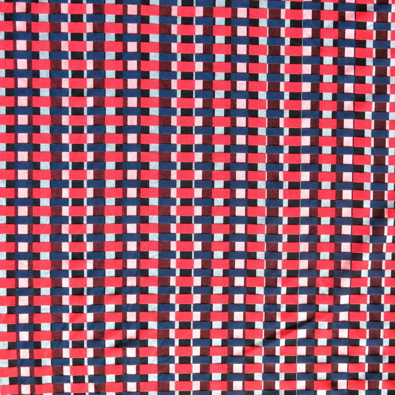 Stretch Woven Red/Navy Checkers Fabric