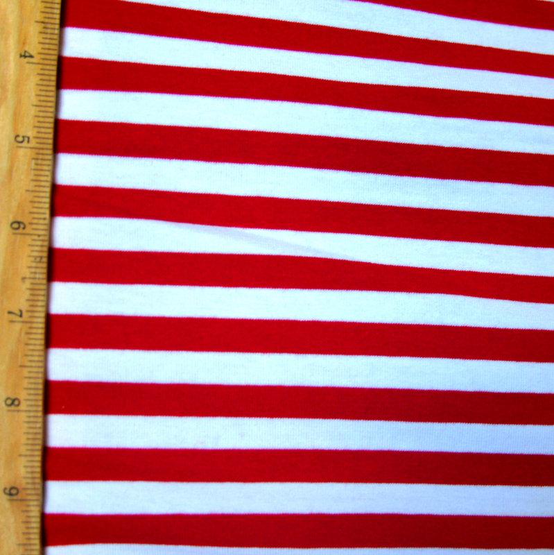 Cotton Lycra Jersey Knit Red and White Stripes 24" Remnant