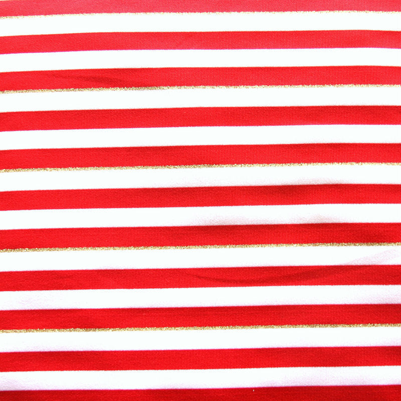 Nylon Lycra Swim Knit Red and White 1/4" Stripes with Gold Accent