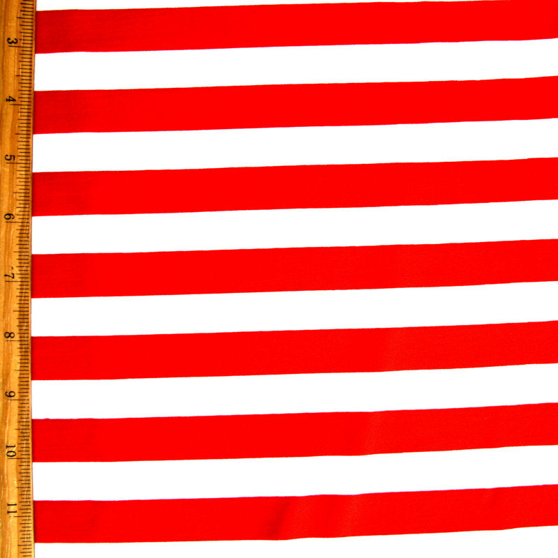 Nylon Lycra Swim Knit Red and White Stripe