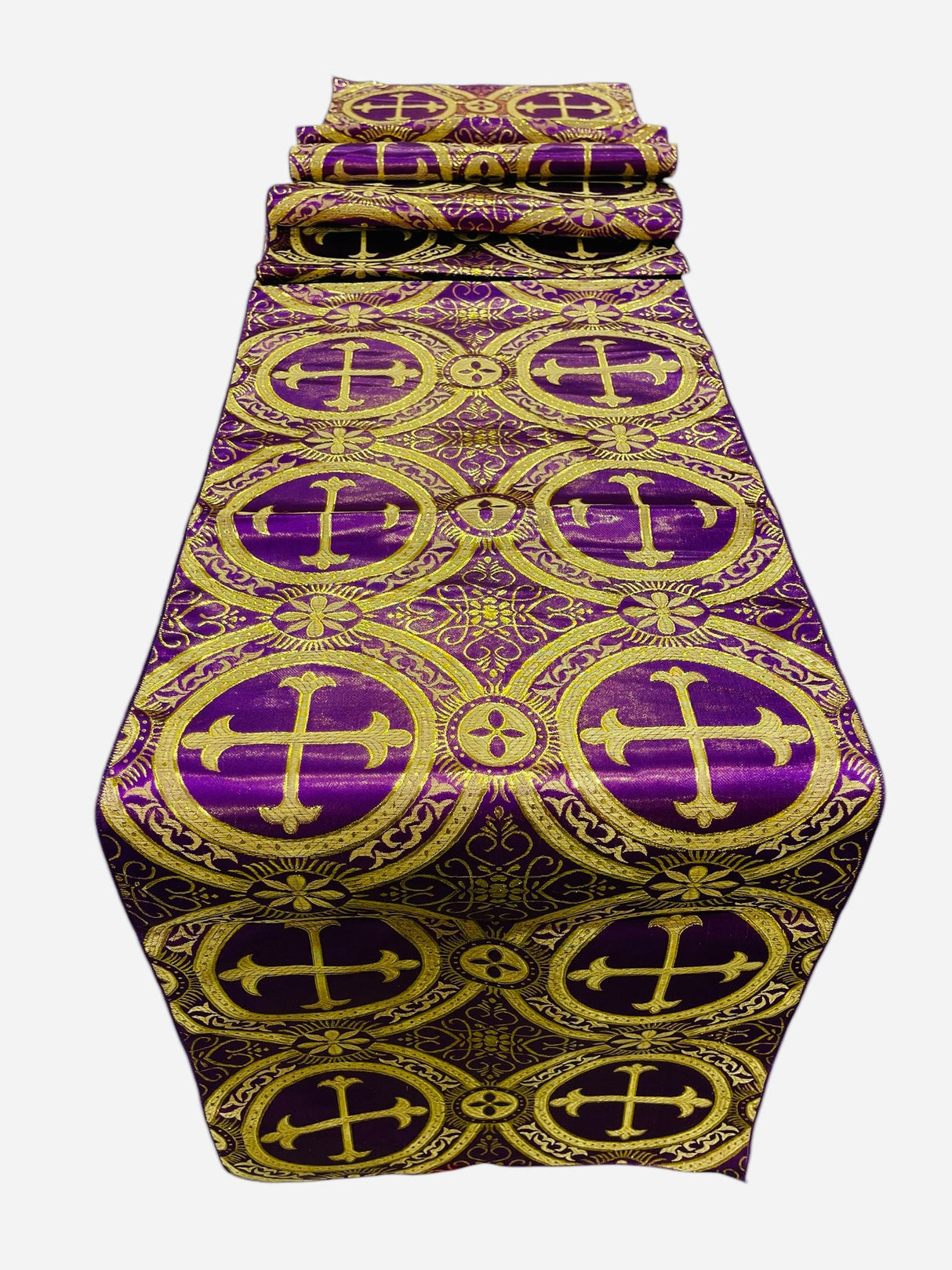 Religious Brocade Runner Tablecloth Brocade Fabric - Ecclesiastical Jacquard, Cross Motif, 14" Wide x 60" Long (1 Yard)