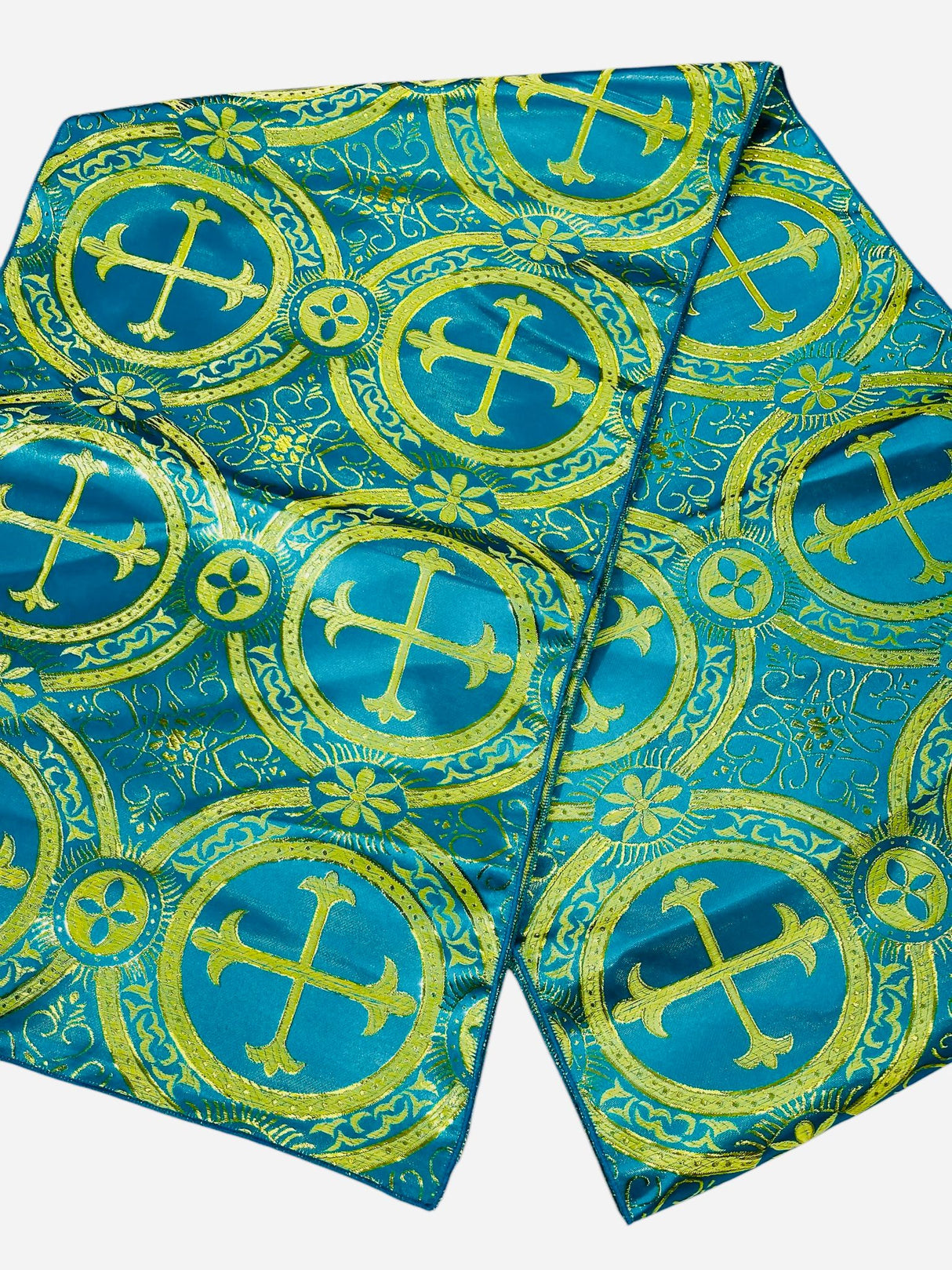 Religious Brocade Runner Tablecloth Brocade Fabric - Ecclesiastical Jacquard, Cross Motif, 14" Wide x 60" Long (1 Yard)