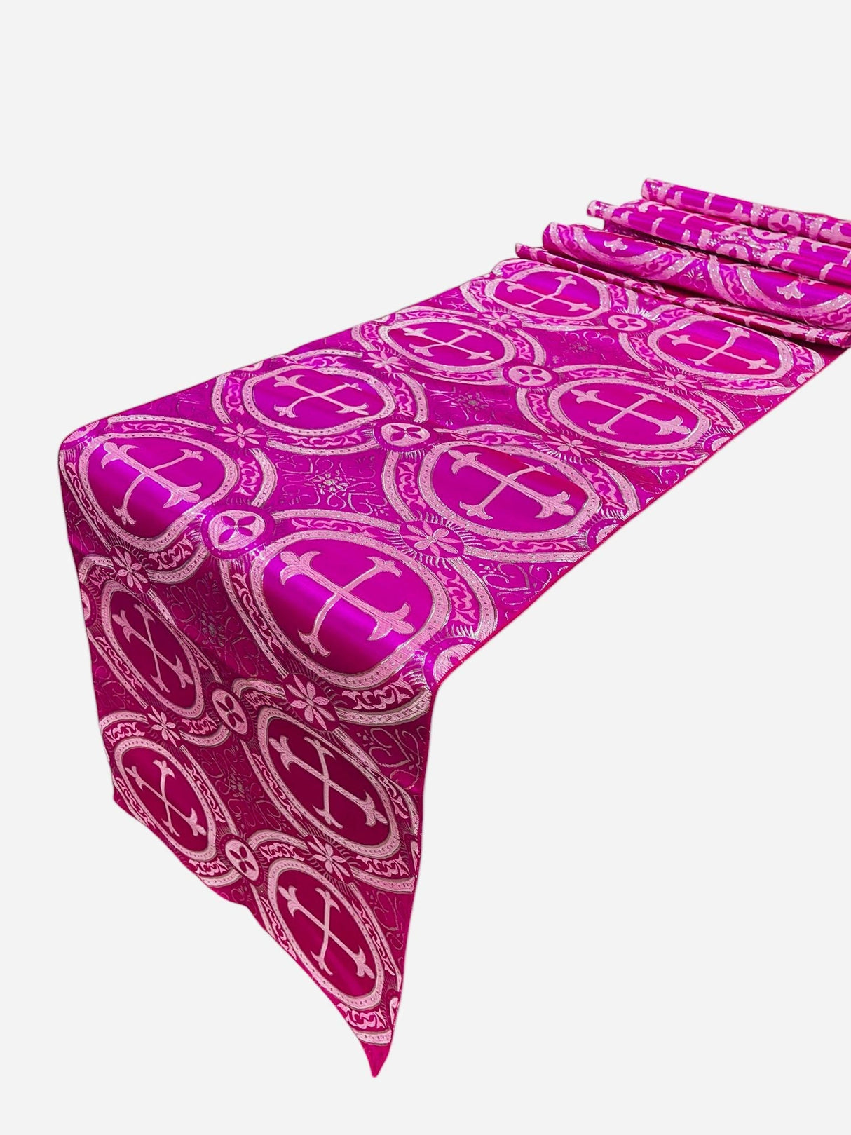Religious Brocade Runner Tablecloth Brocade Fabric - Ecclesiastical Jacquard, Cross Motif, 14" Wide x 60" Long (1 Yard)