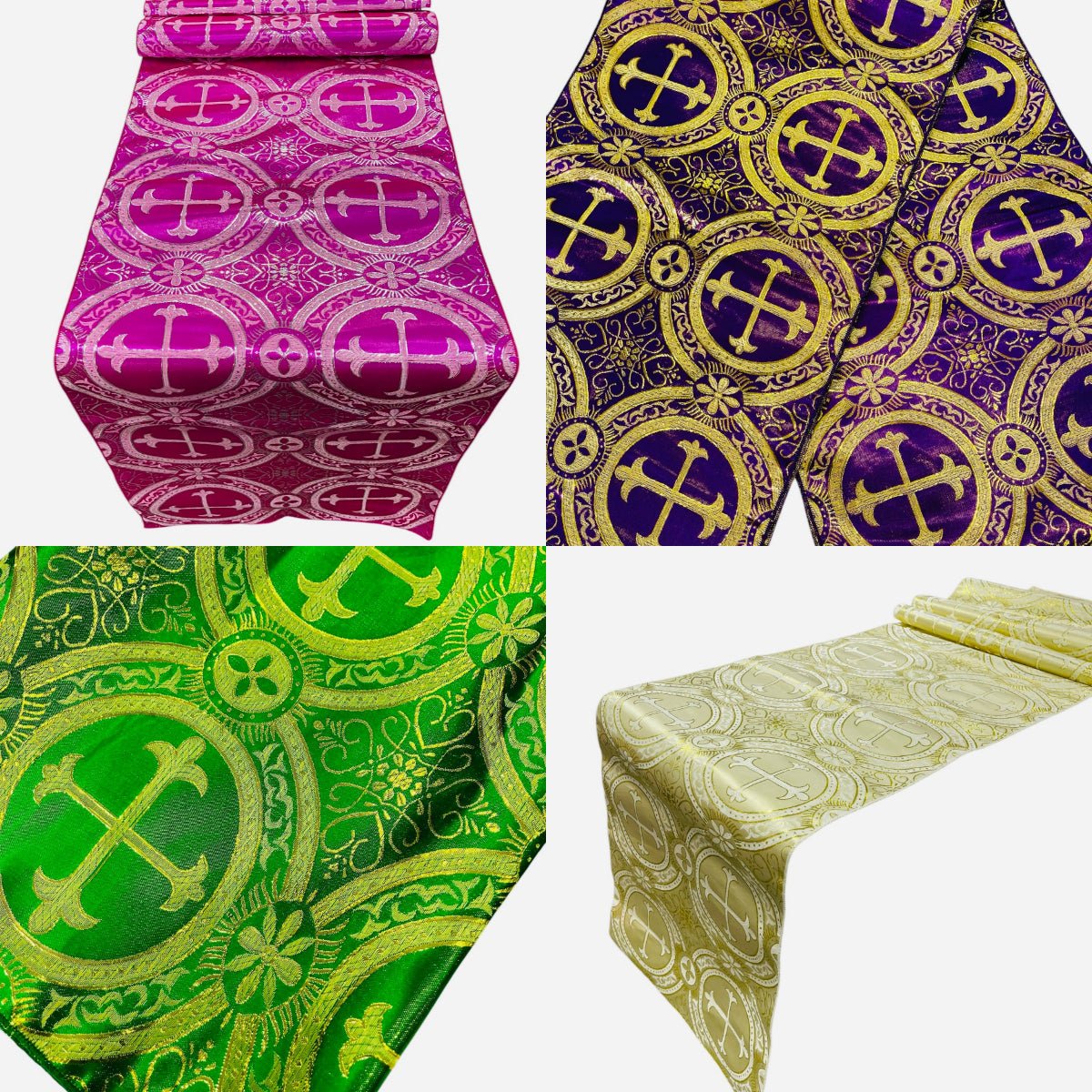 Religious Brocade Runner Tablecloth Brocade Fabric - Ecclesiastical Jacquard, Cross Motif, 14" Wide x 60" Long (1 Yard)
