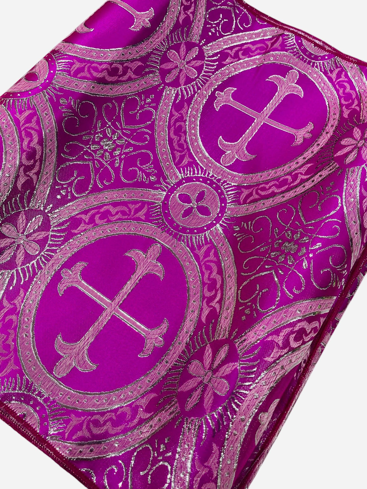 Religious Brocade Runner Tablecloth Brocade Fabric - Ecclesiastical Jacquard, Cross Motif, 14" Wide x 60" Long (1 Yard)