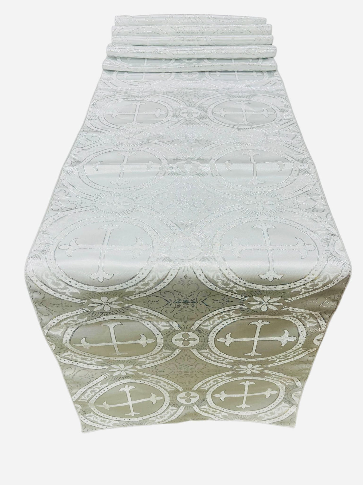 Religious Brocade Runner Tablecloth Brocade Fabric - Ecclesiastical Jacquard, Cross Motif, 14" Wide x 60" Long (1 Yard)