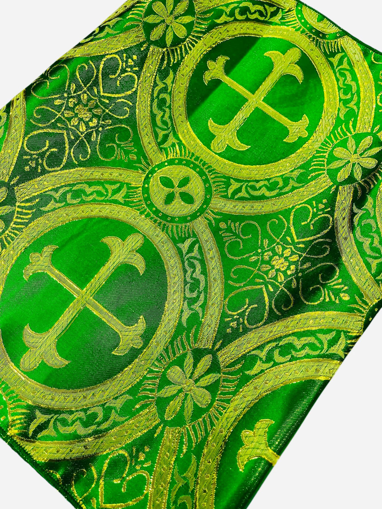 Religious Brocade Runner Tablecloth Brocade Fabric - Ecclesiastical Jacquard, Cross Motif, 14" Wide x 60" Long (1 Yard)
