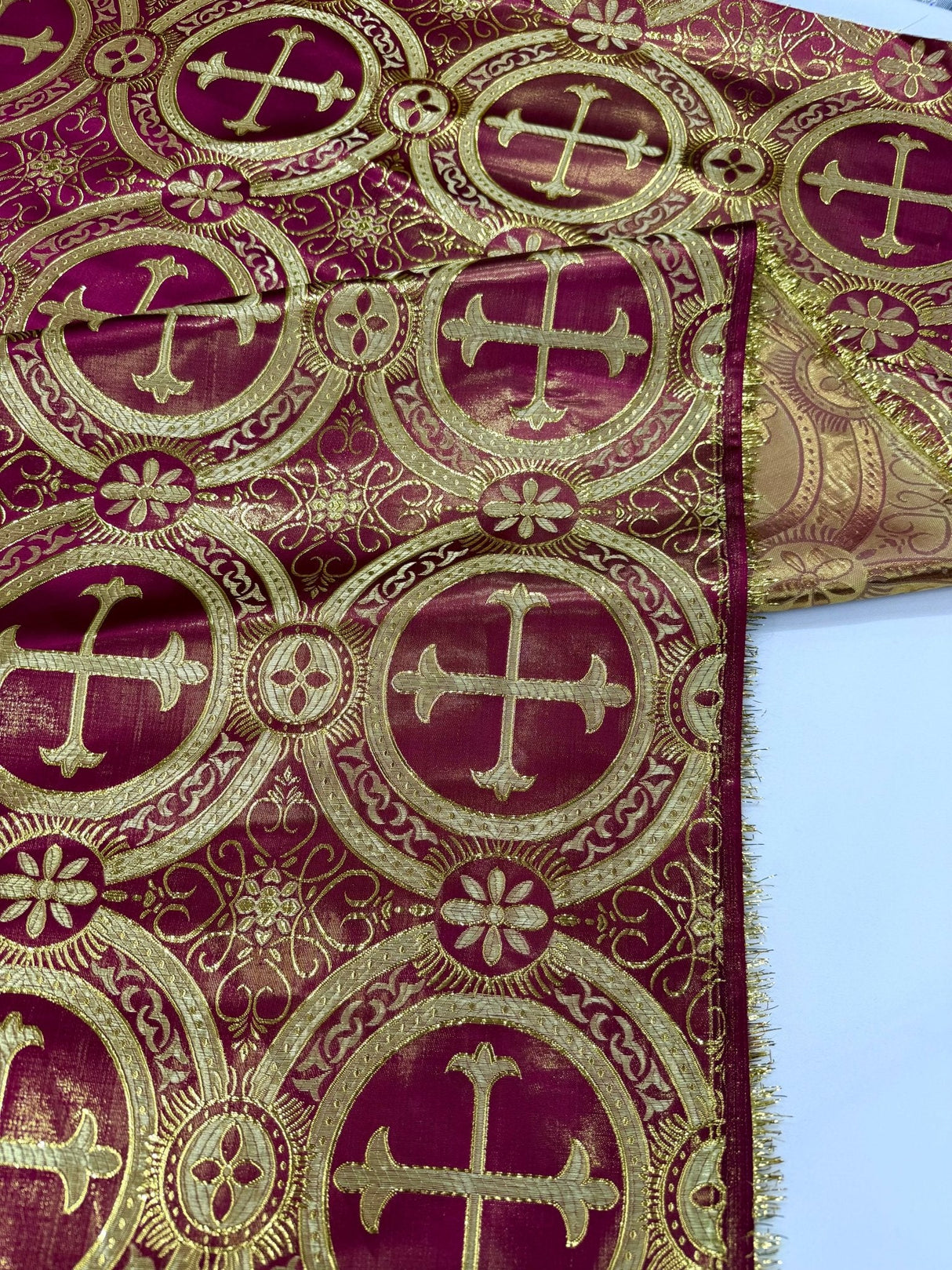 Religious Cross Jacquard Satin Fabric - Religious Cross Pattern, 58" Width (1 Yard)