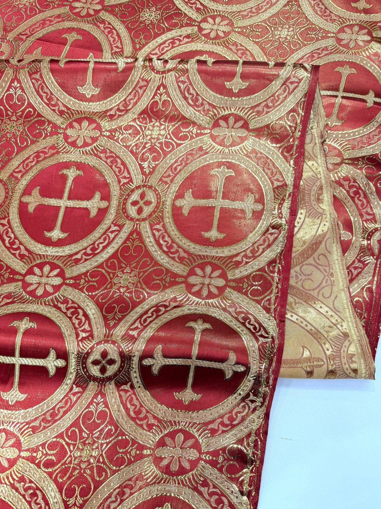 Religious Cross Jacquard Satin Fabric - Religious Cross Pattern, 58" Width (1 Yard)