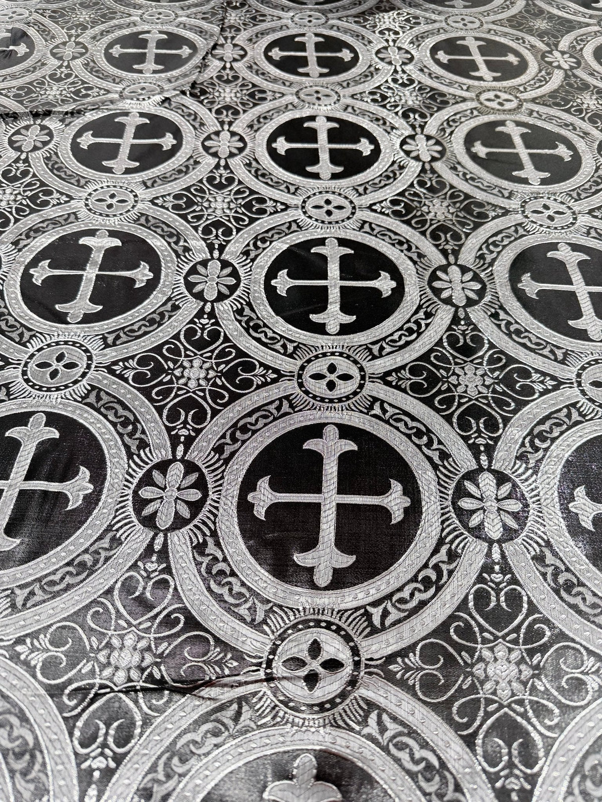 Religious Cross Jacquard Satin Fabric - Religious Cross Pattern, 58" Width (1 Yard)