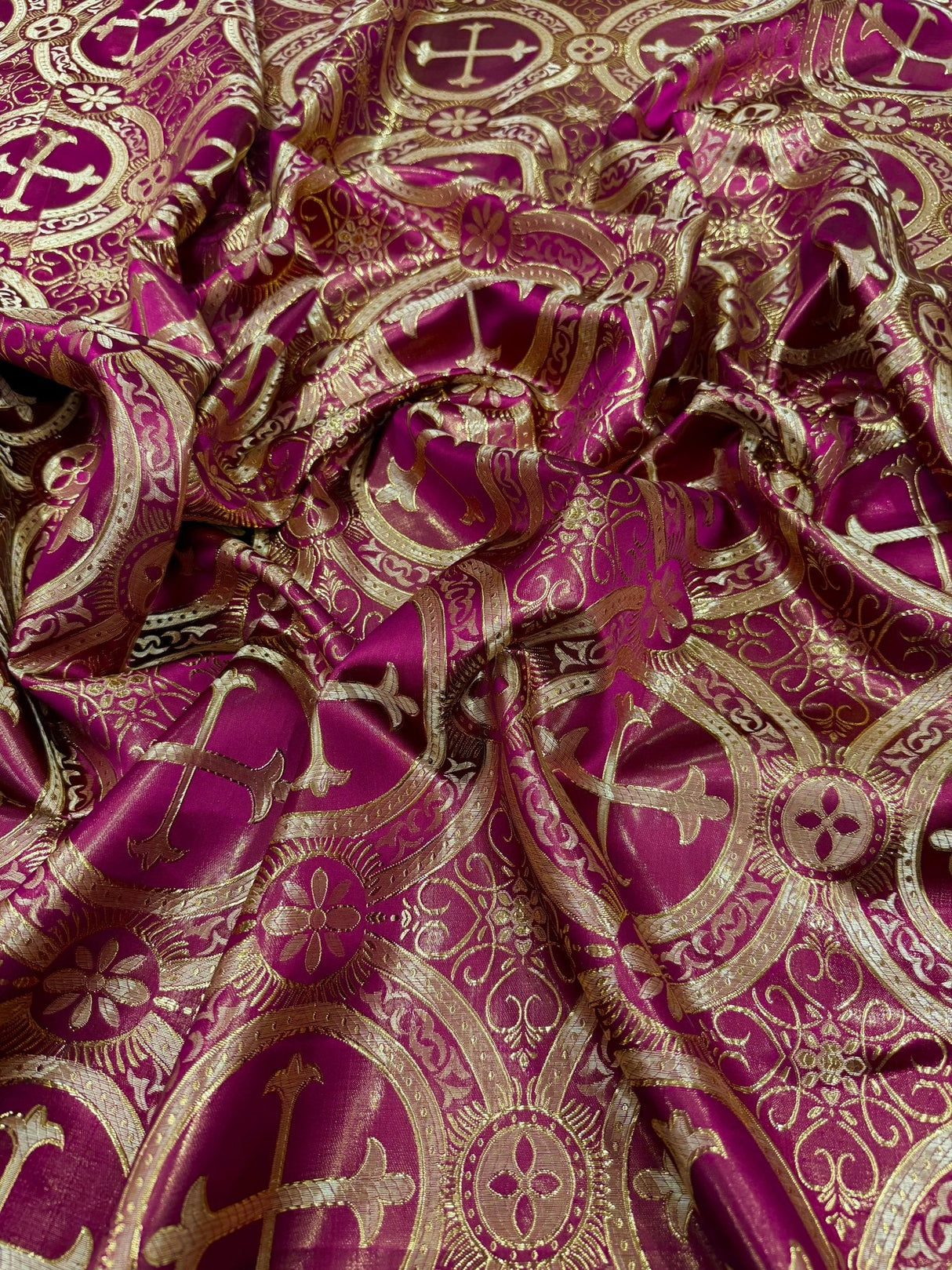 Religious Cross Jacquard Satin Fabric - Religious Cross Pattern, 58" Width (1 Yard)