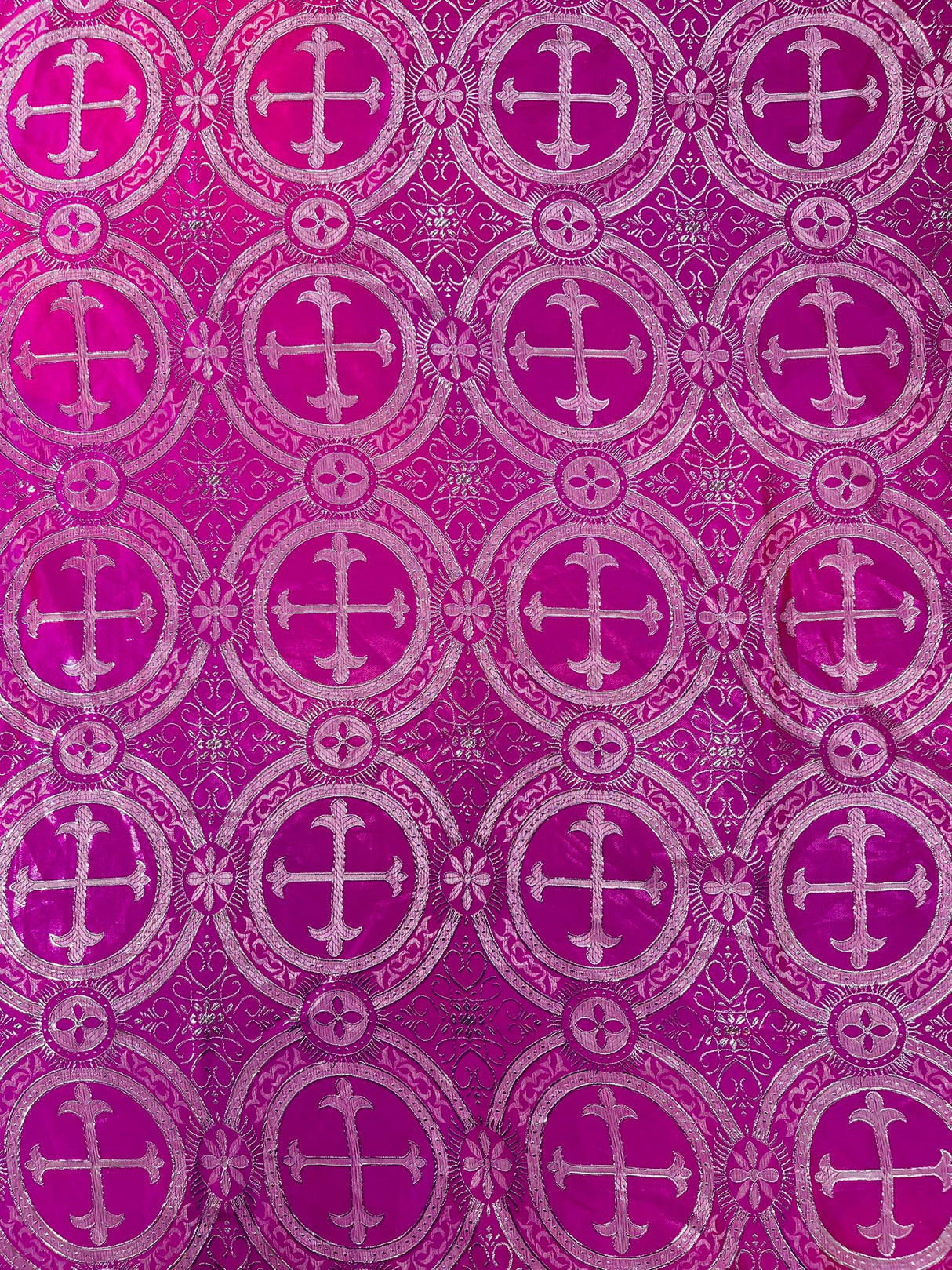 Religious Cross Jacquard Satin Fabric - Religious Cross Pattern, 58" Width (1 Yard)