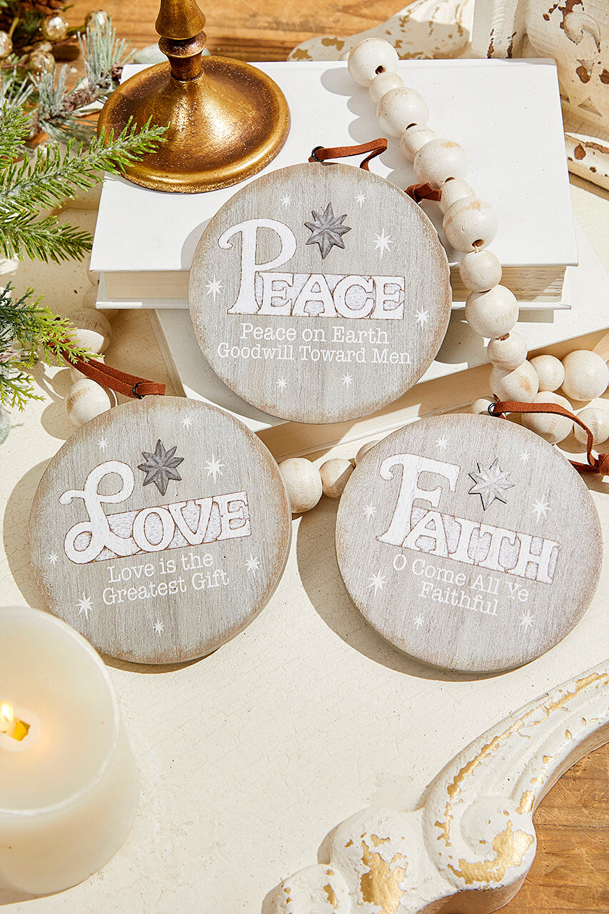 4.5" Religious Wood Disc Ornament