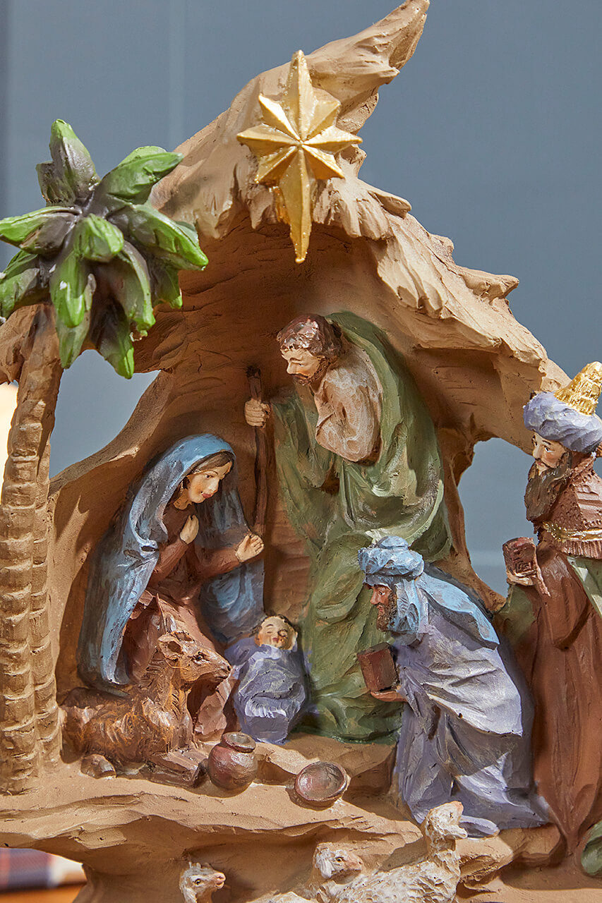 13.5" Resin Stairway Nativity with Sheep Herd