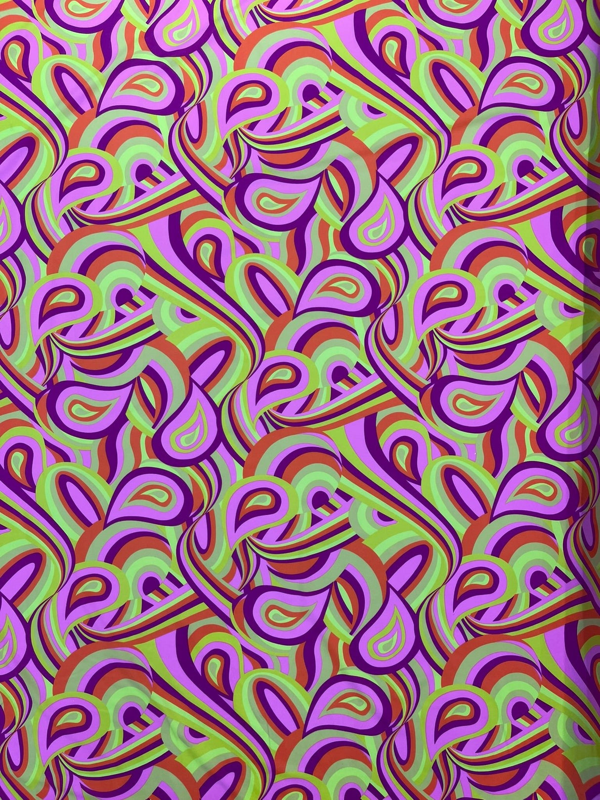 Retro Paisley Spandex Fabric - Blue/Lime Green Paisley, 58" Width (1 Yard)