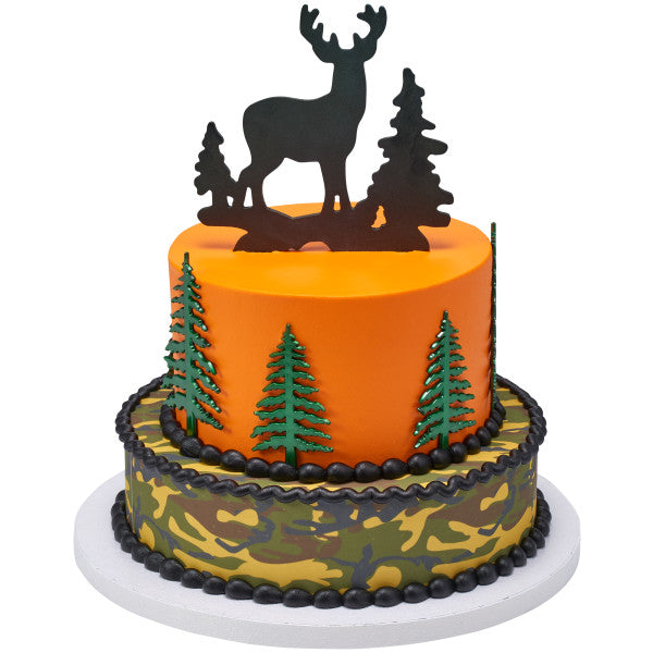 Deer and Pine Trees Gum Paste Layon Cake Topper Christmas Hunter Buck Trees - set of 6