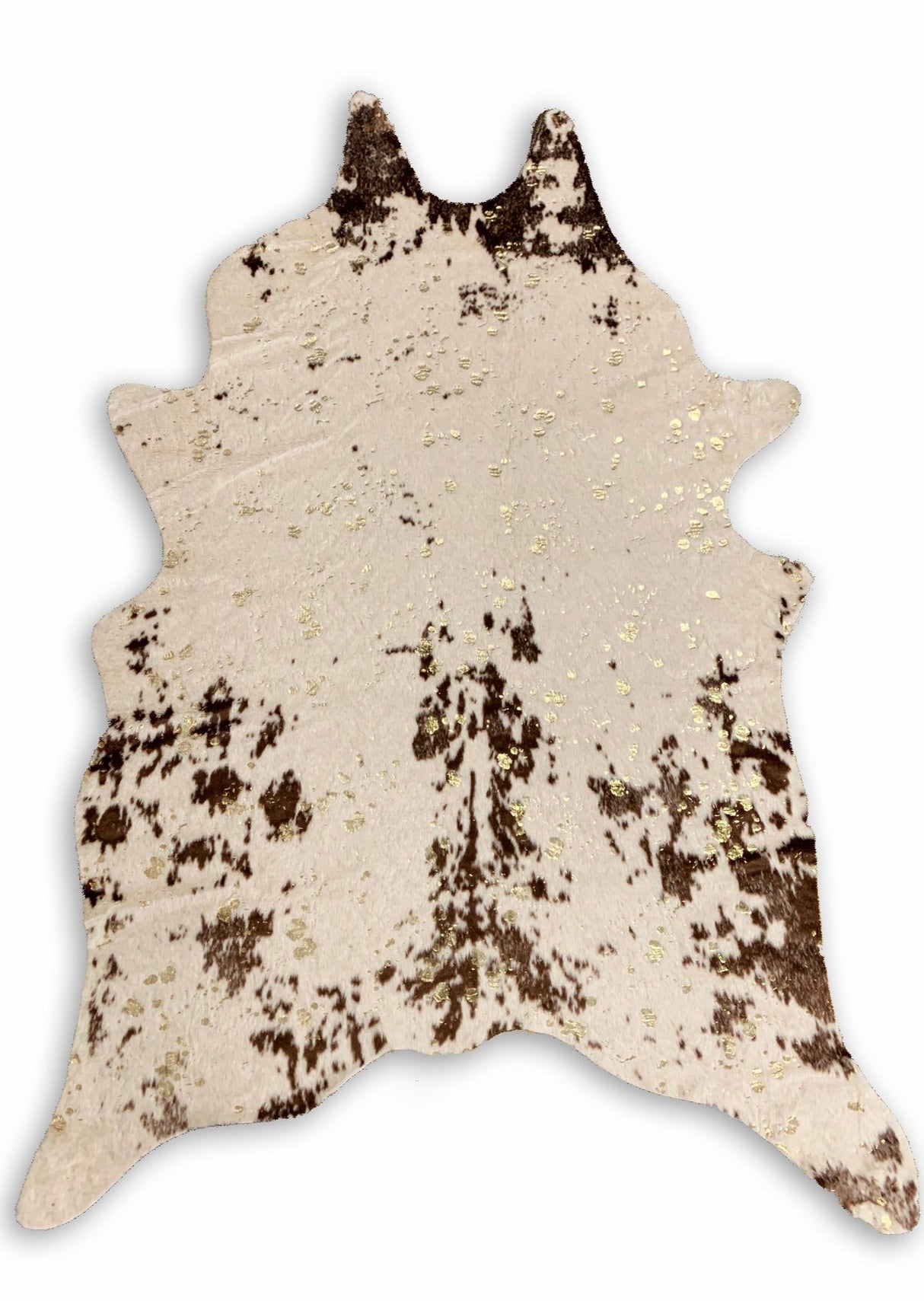 Vegan Cream Metallic Shinny Glow Faux Hide Cowhide Rug - Silver, Brown Patch, Black Patch, 5' X 7' (1 Piece)