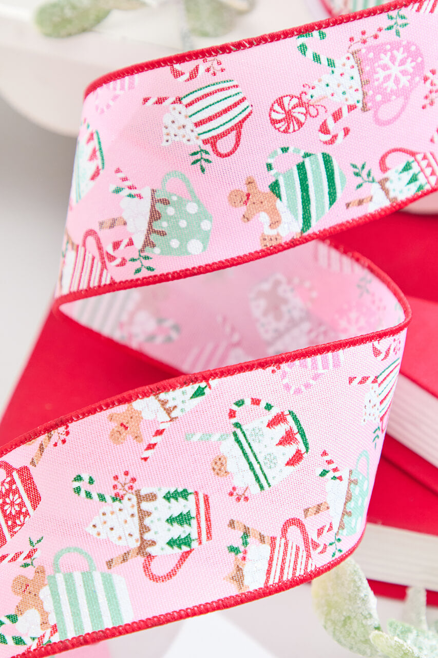 2.5" x 10 Yard Christmas Hot Cocoa Mugs Ribbon