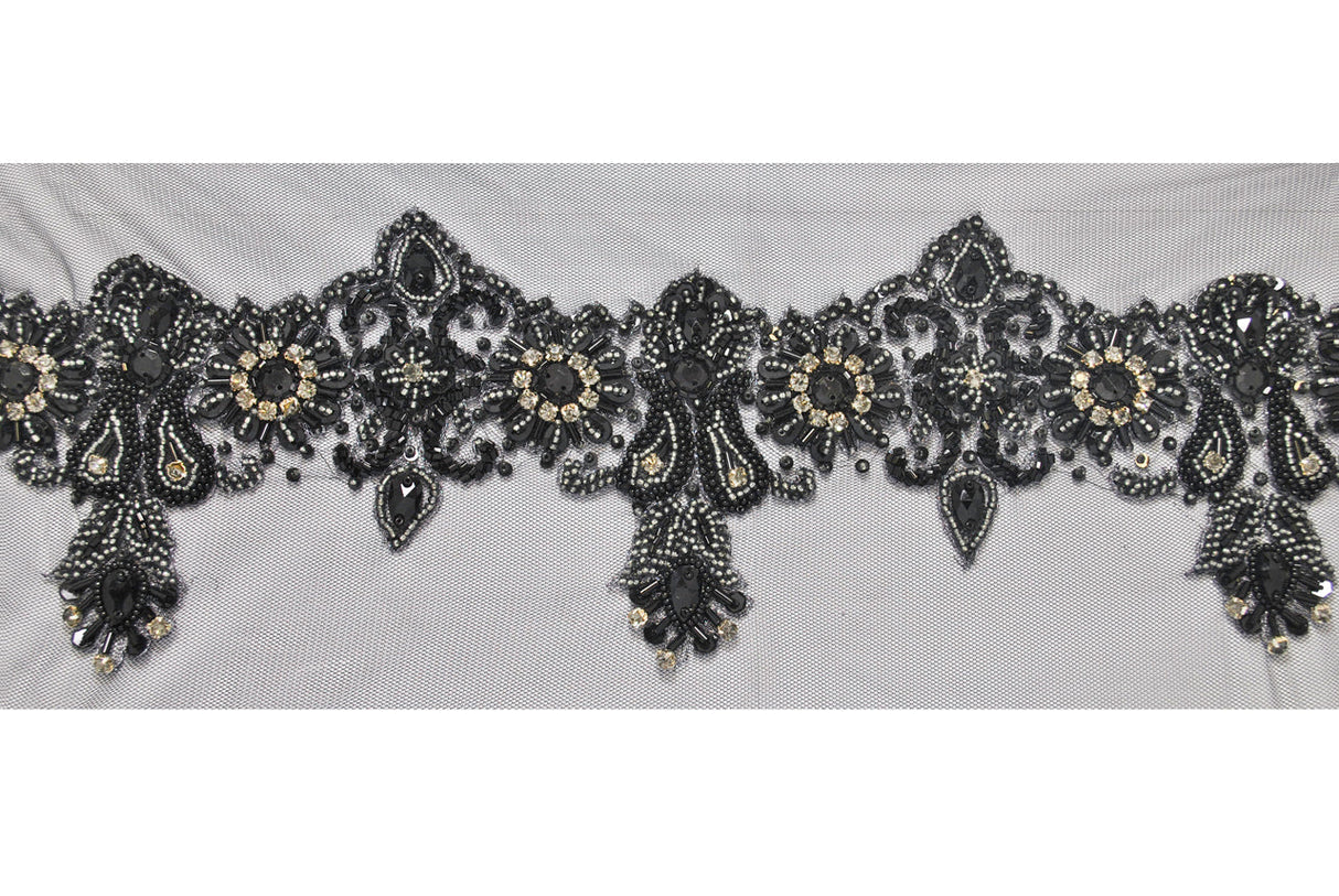Beaded Rhinestone Mesh Trim