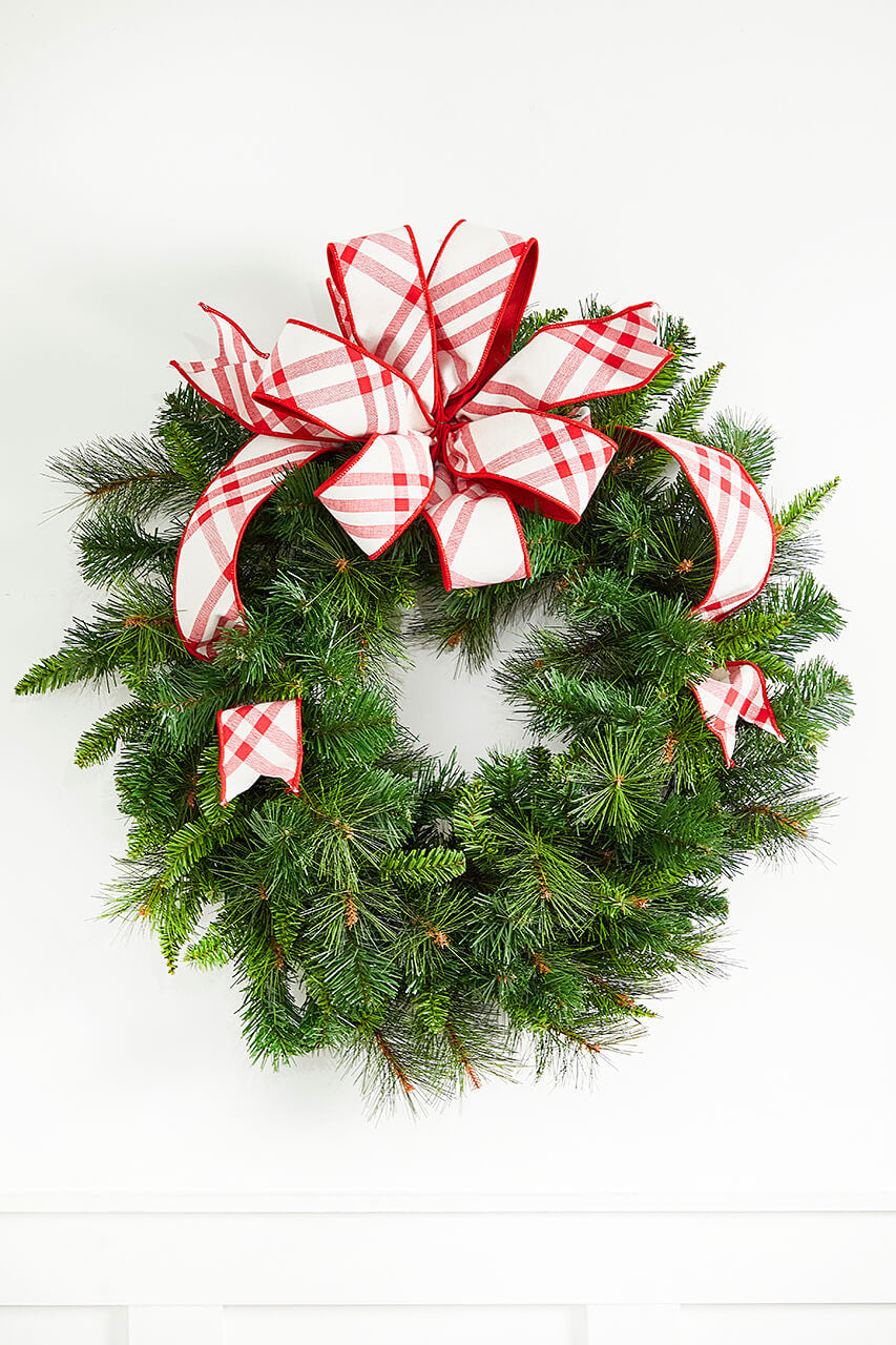 2.5 Inchi x 5 Yard Red/White Plaid Taffeta Back Ribbon Festive Wired Holiday Craft Ribbon