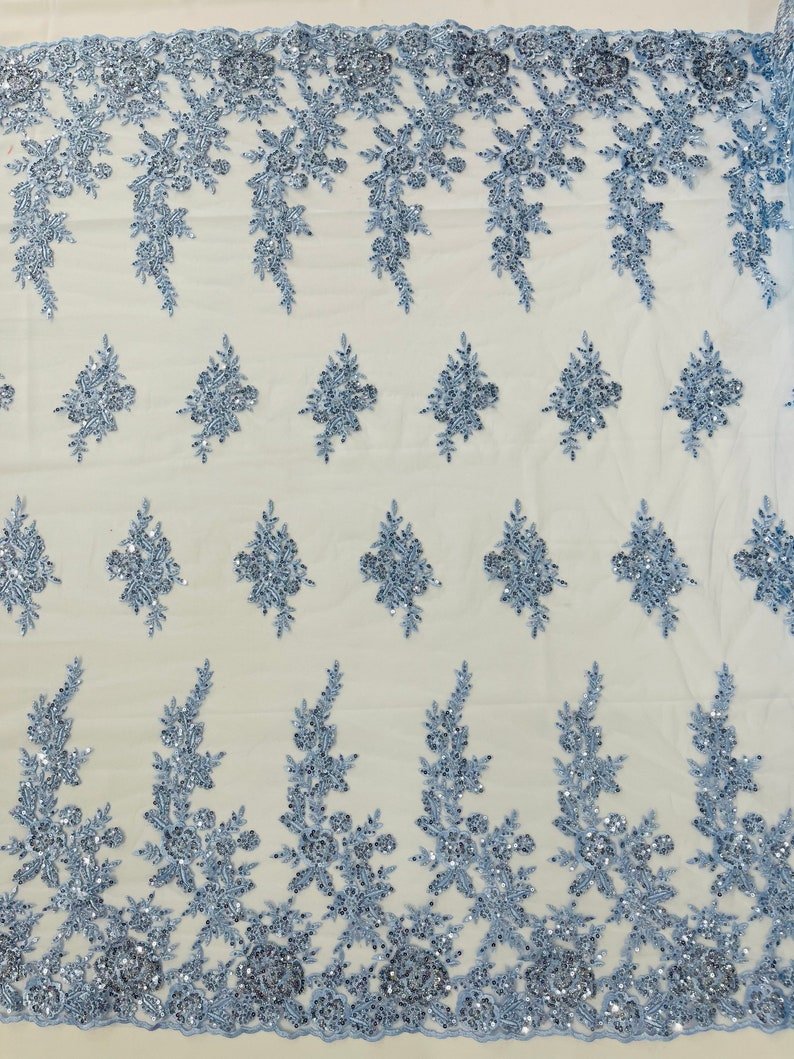 Rose Floral Beaded Lace Beaded Lace Fabric - Floral, 50" Width (1 Yard)